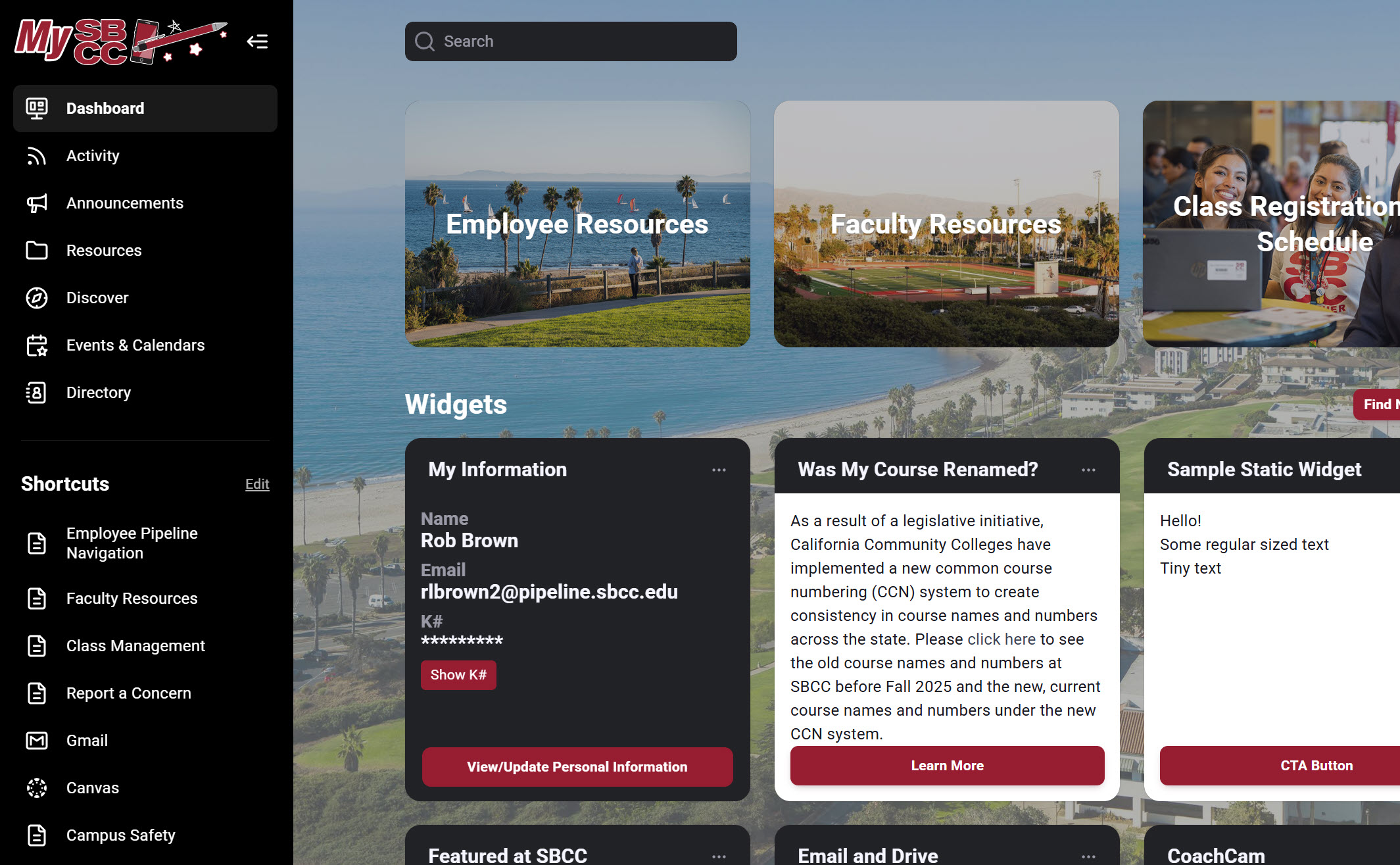 Screenshot of faculty tab